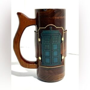 Decorative | Wooden Mug with Blue TARDIS Design